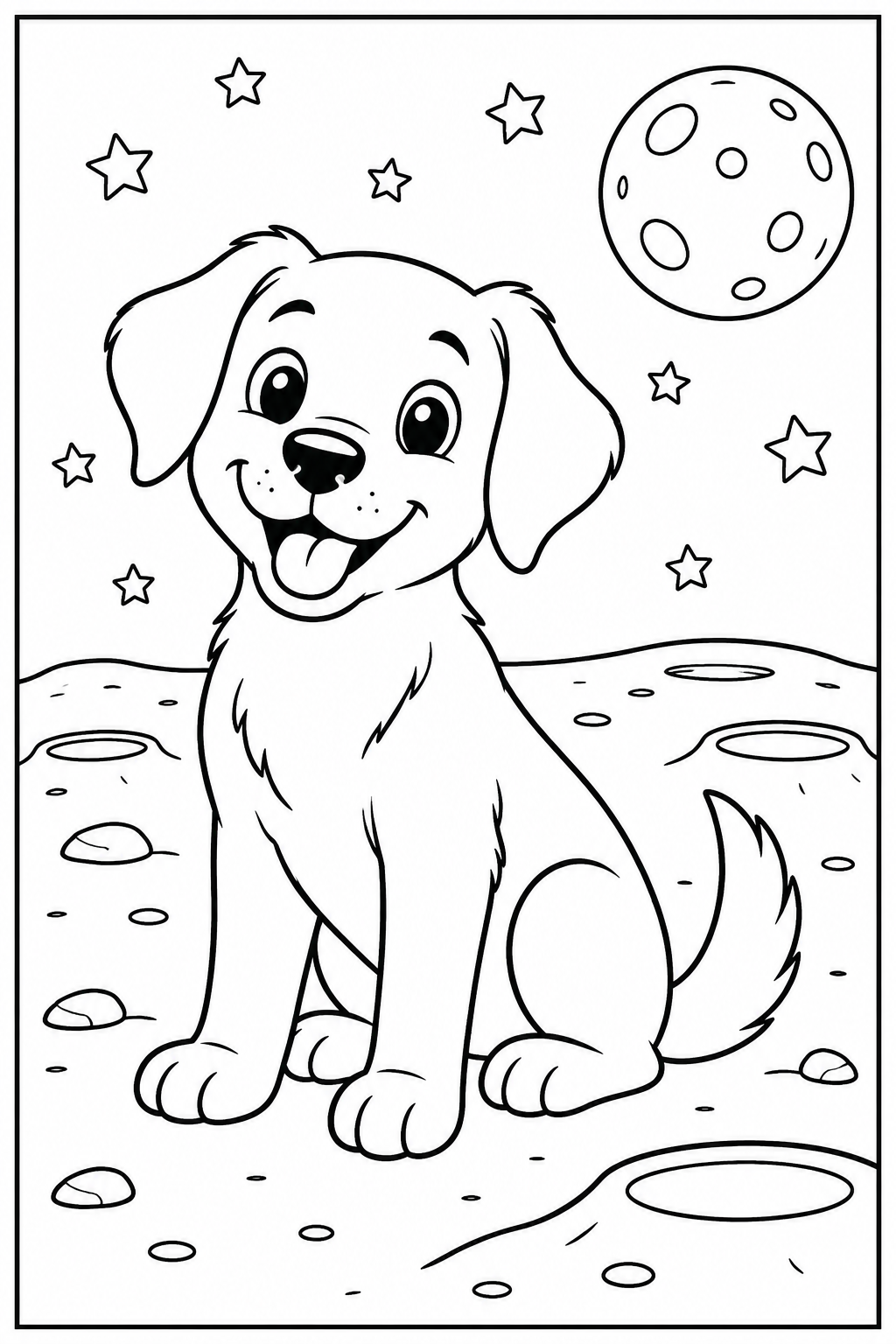 Dog on the moon — More details — printable coloring page