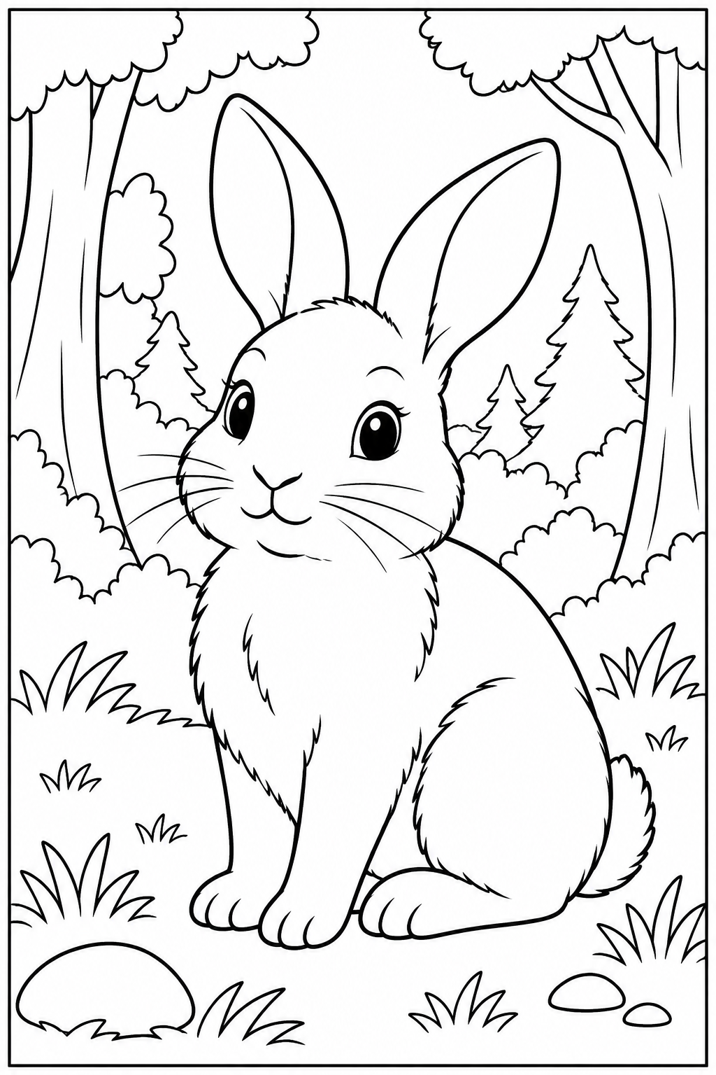 Rabbit in the forest — More details — printable coloring page