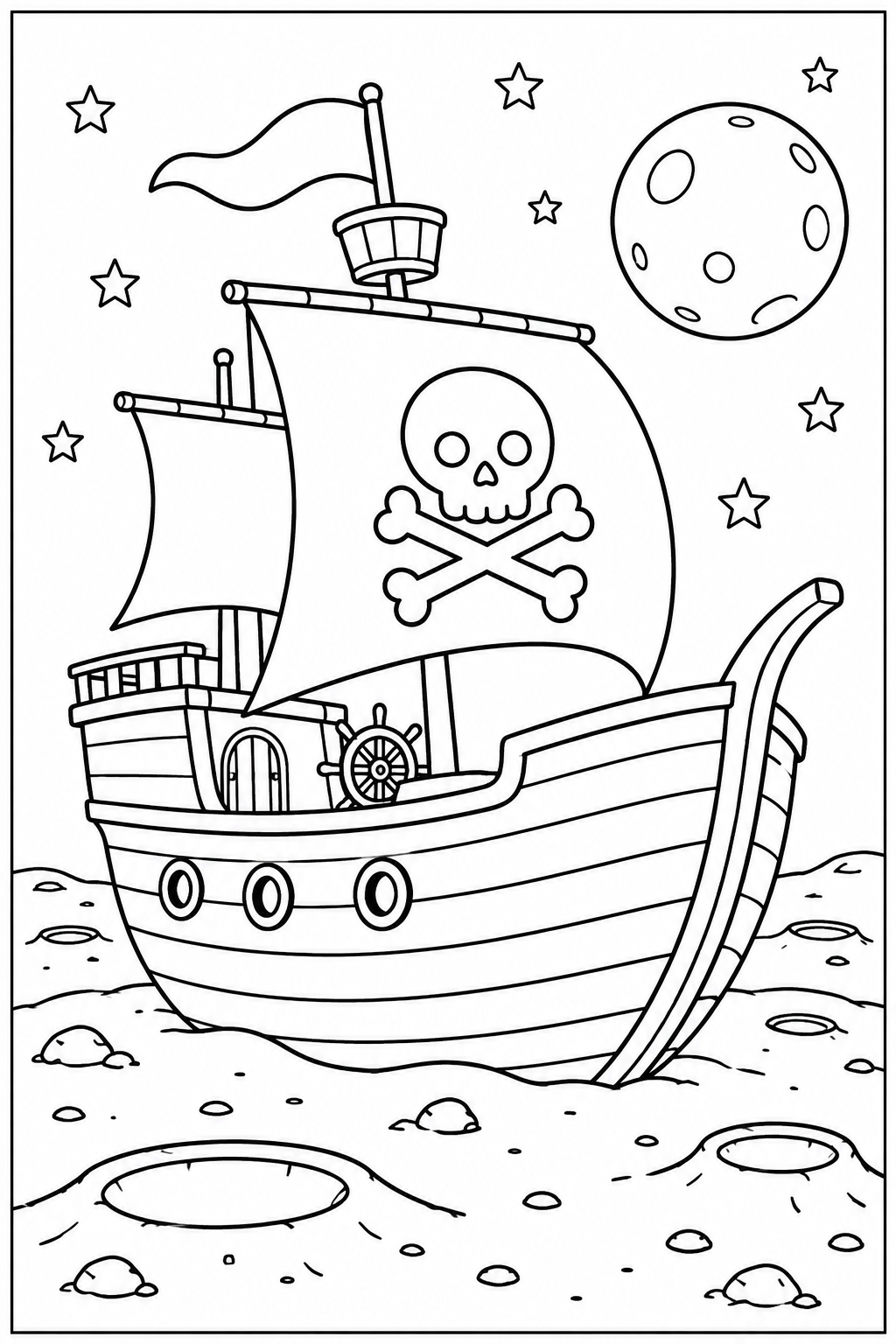 Pirate ship on the moon — More details — printable coloring page