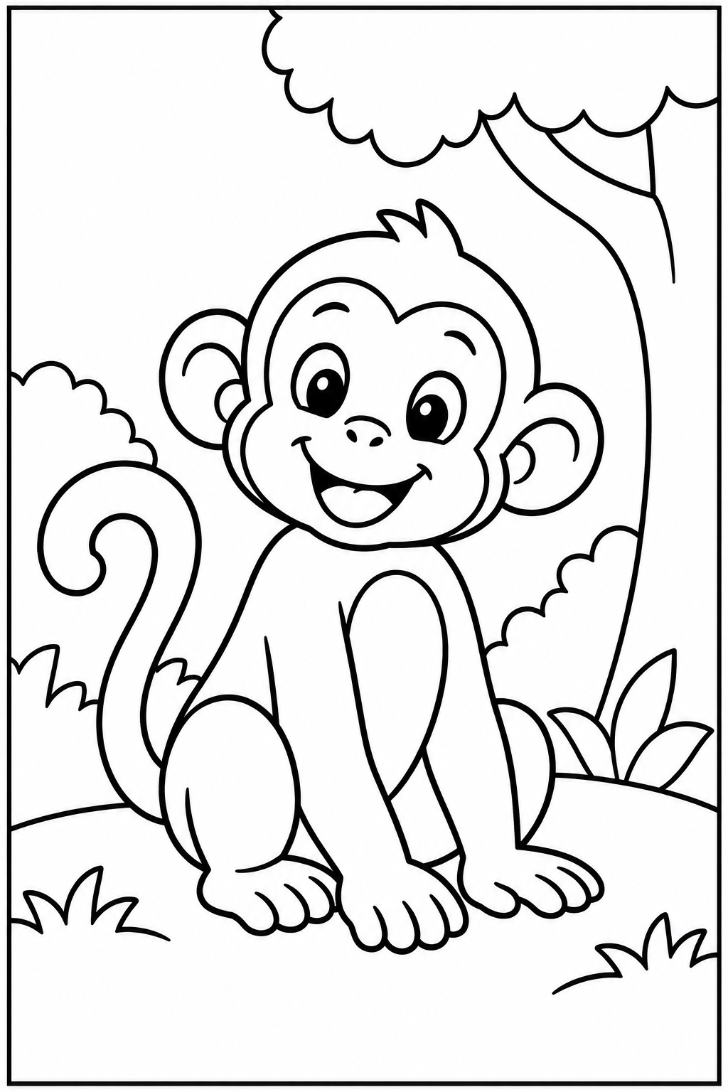 Monkey in the forest — Large shapes — printable coloring page