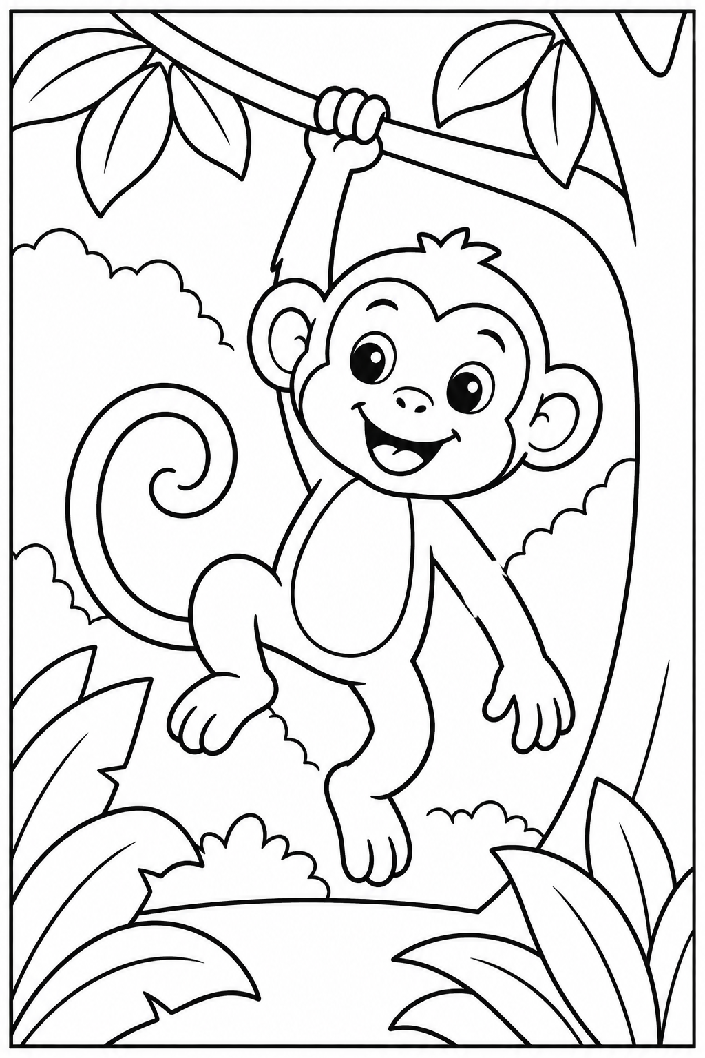Monkey in the jungle — Large shapes — printable coloring page