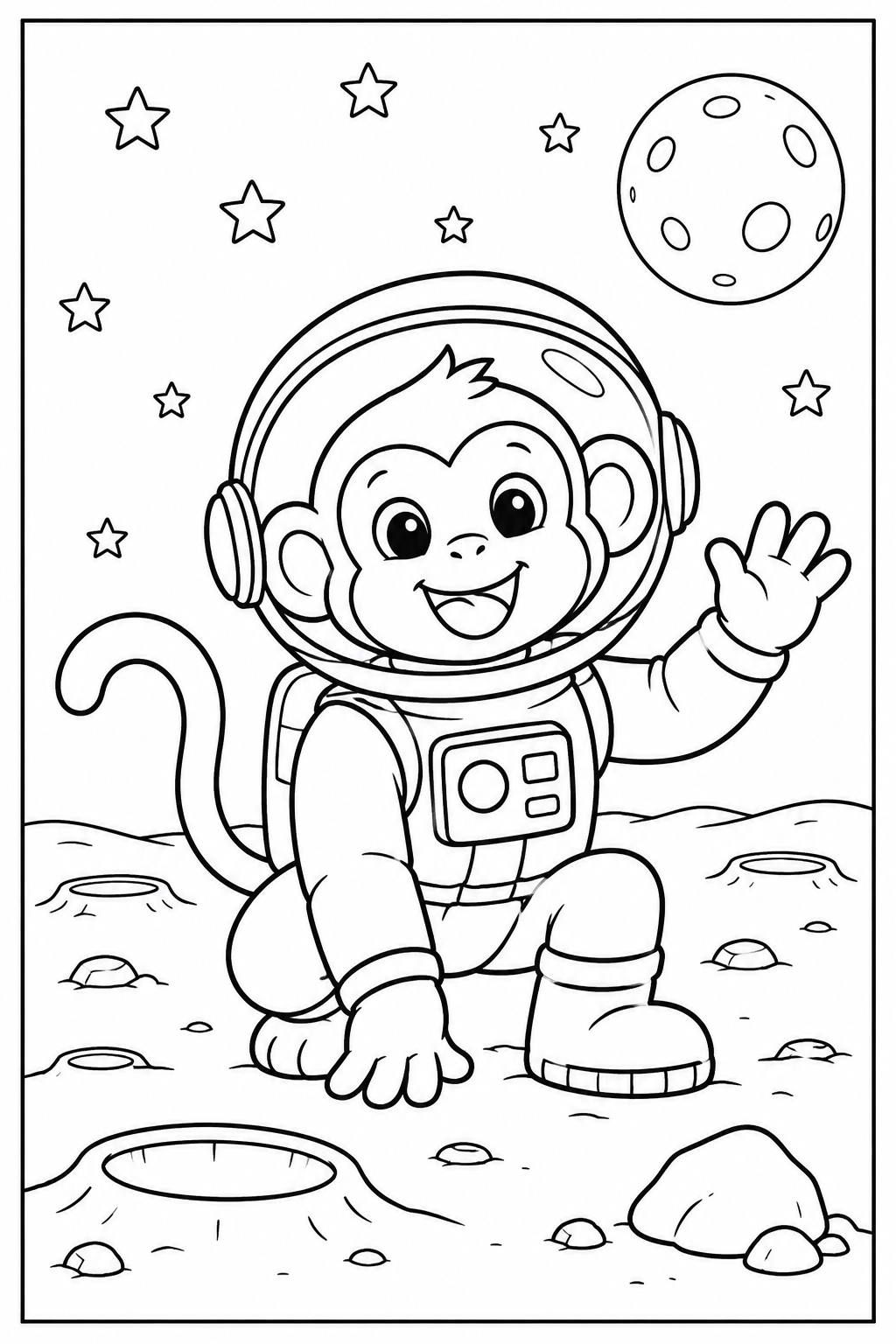 Monkey on the moon — More details — printable coloring page