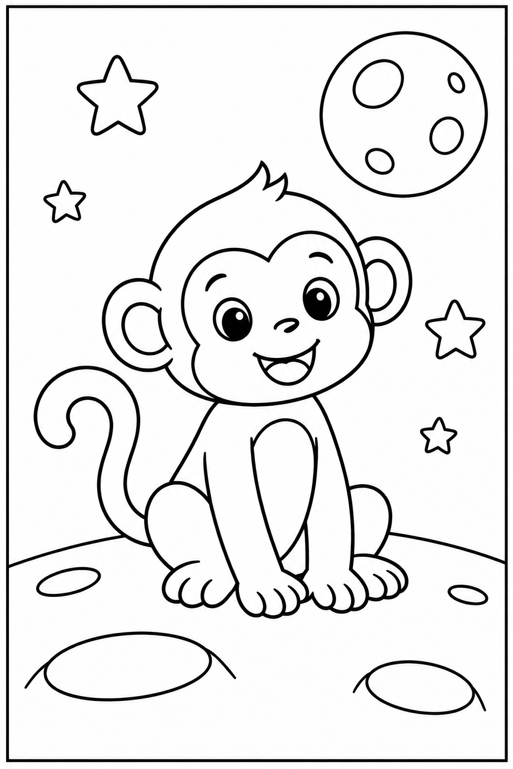 Monkey on the moon — Large shapes — printable coloring page