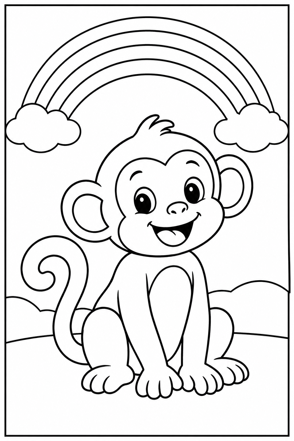 Monkey under a rainbow — Large shapes — printable coloring page