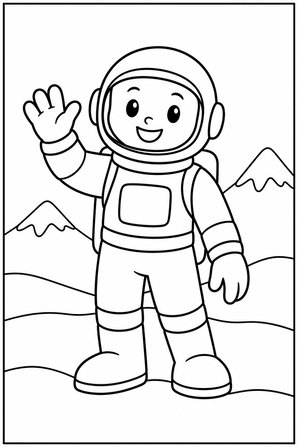 Astronaut in the snow — More details — printable coloring page