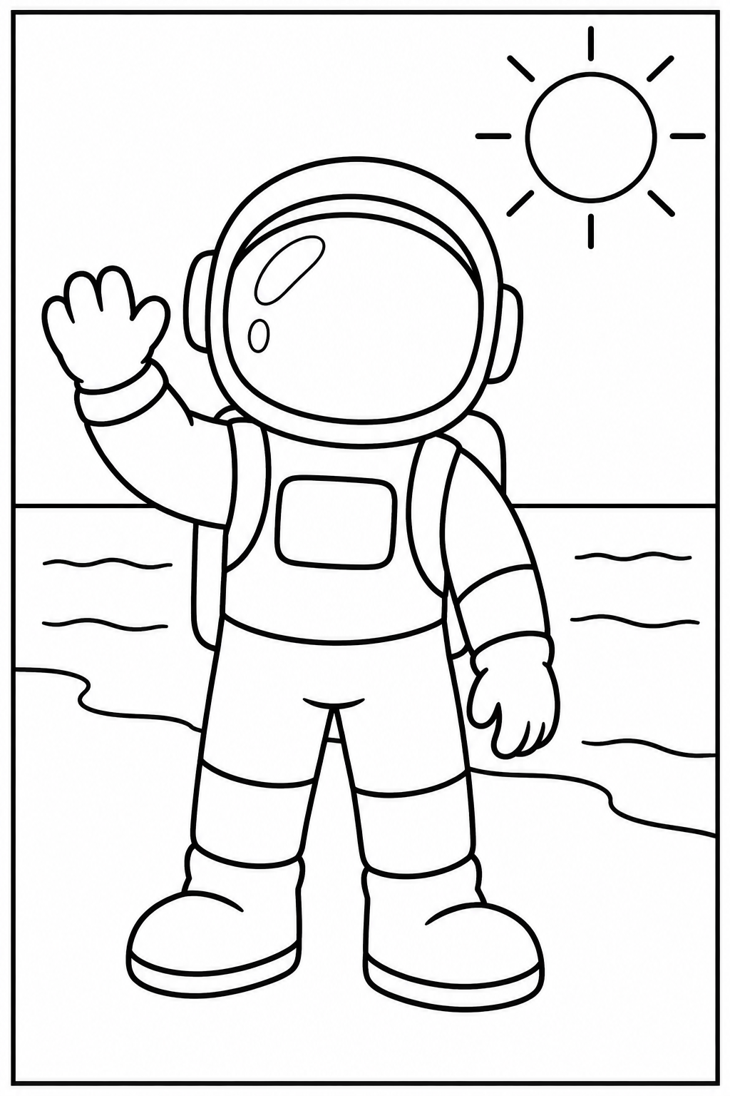 Astronaut at the beach — Large shapes — printable coloring page