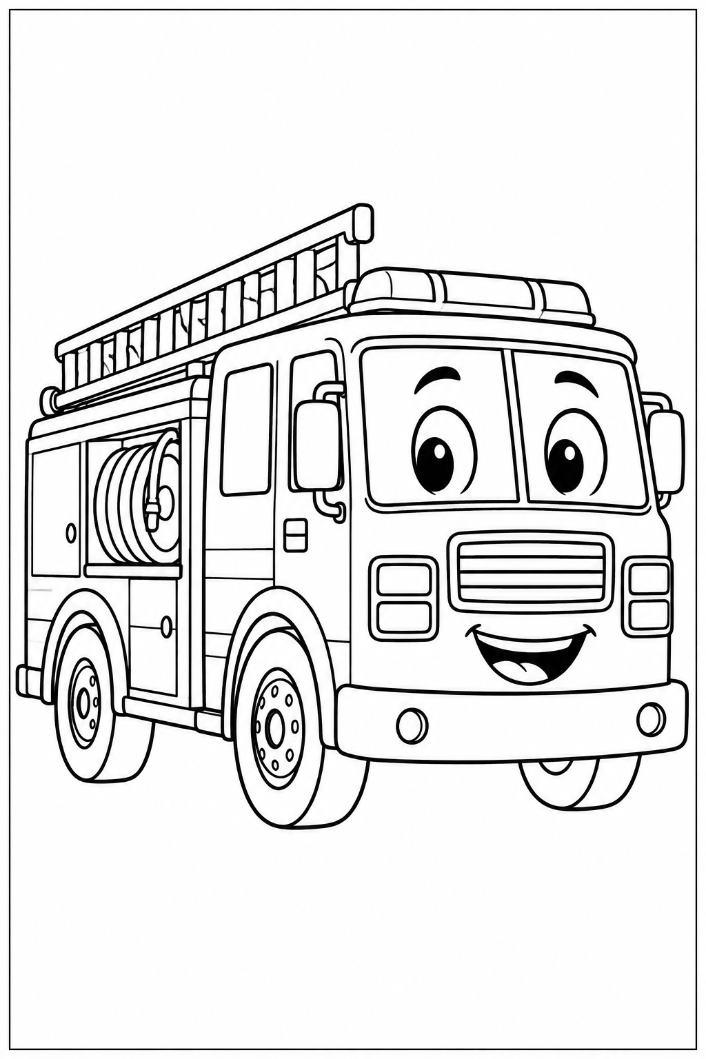 Fire engine — More details — printable coloring page