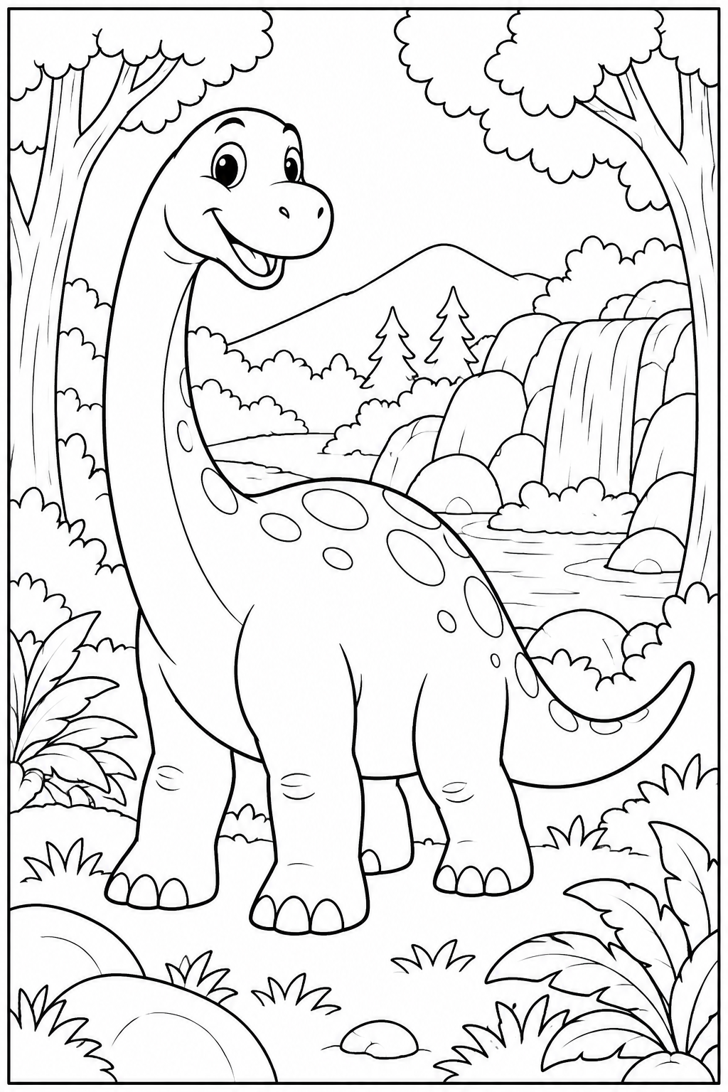 Dinosaur in the forest — More details — printable coloring page