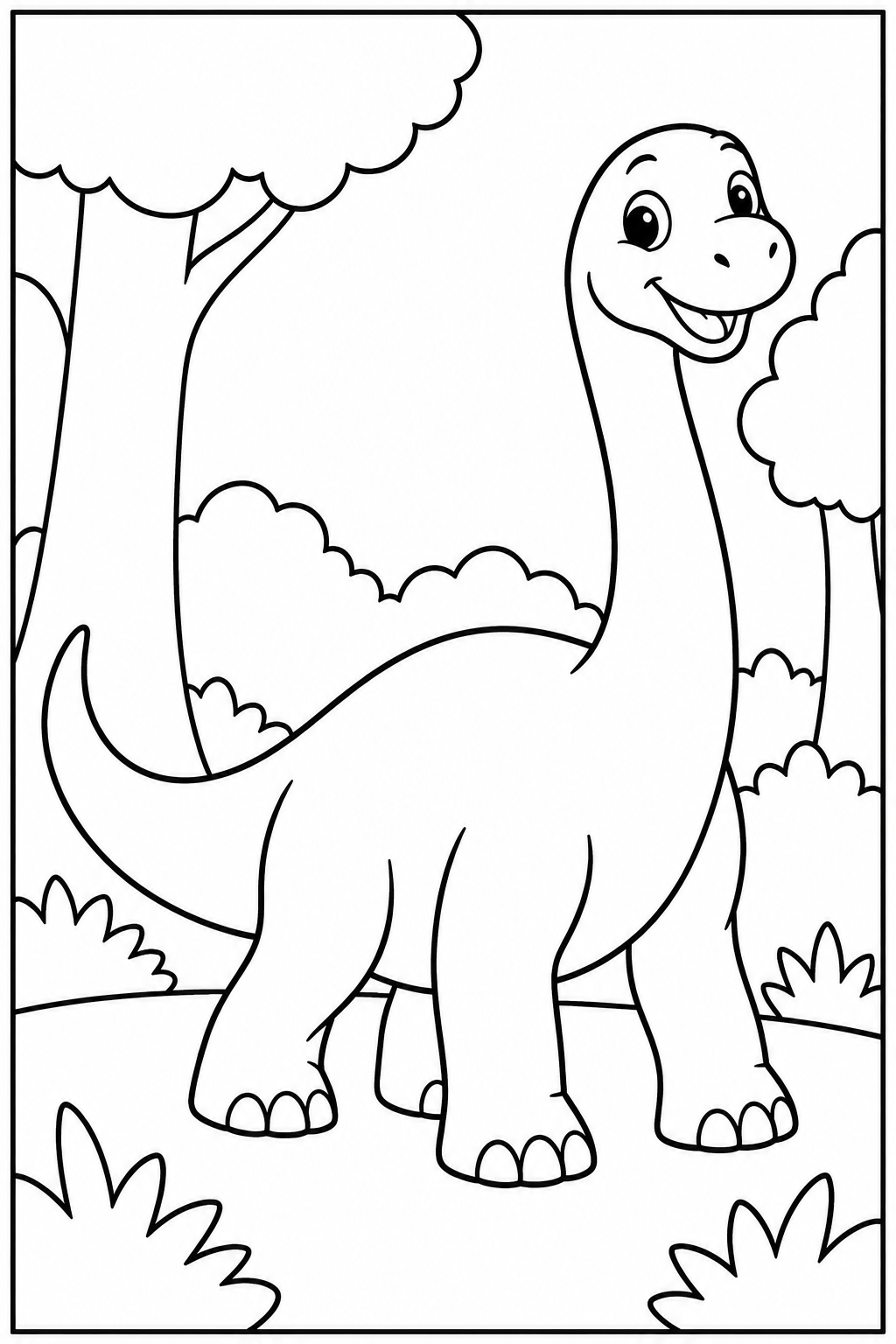 Dinosaur in the forest — Large shapes — printable coloring page