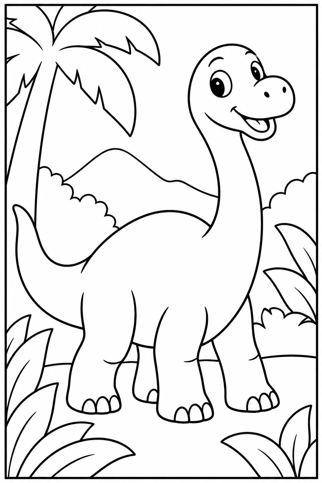 Dinosaur in the jungle — Large shapes — printable coloring page