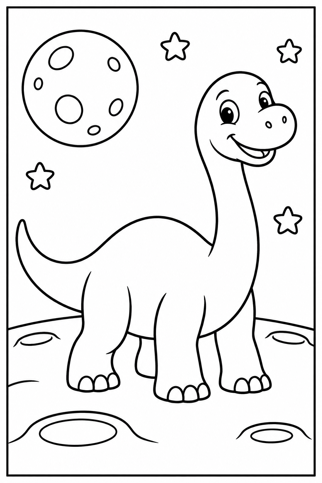 Dinosaur on the moon — Large shapes — printable coloring page