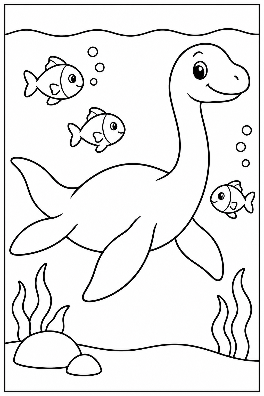 Dinosaur under the sea — Large shapes — printable coloring page