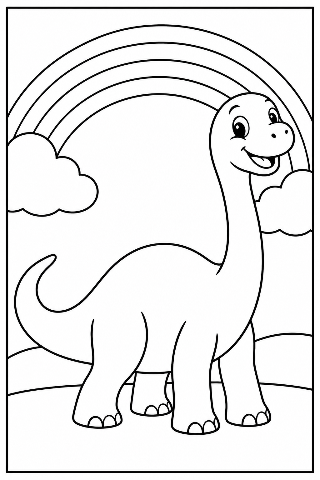 Dinosaur under a rainbow — Large shapes — printable coloring page