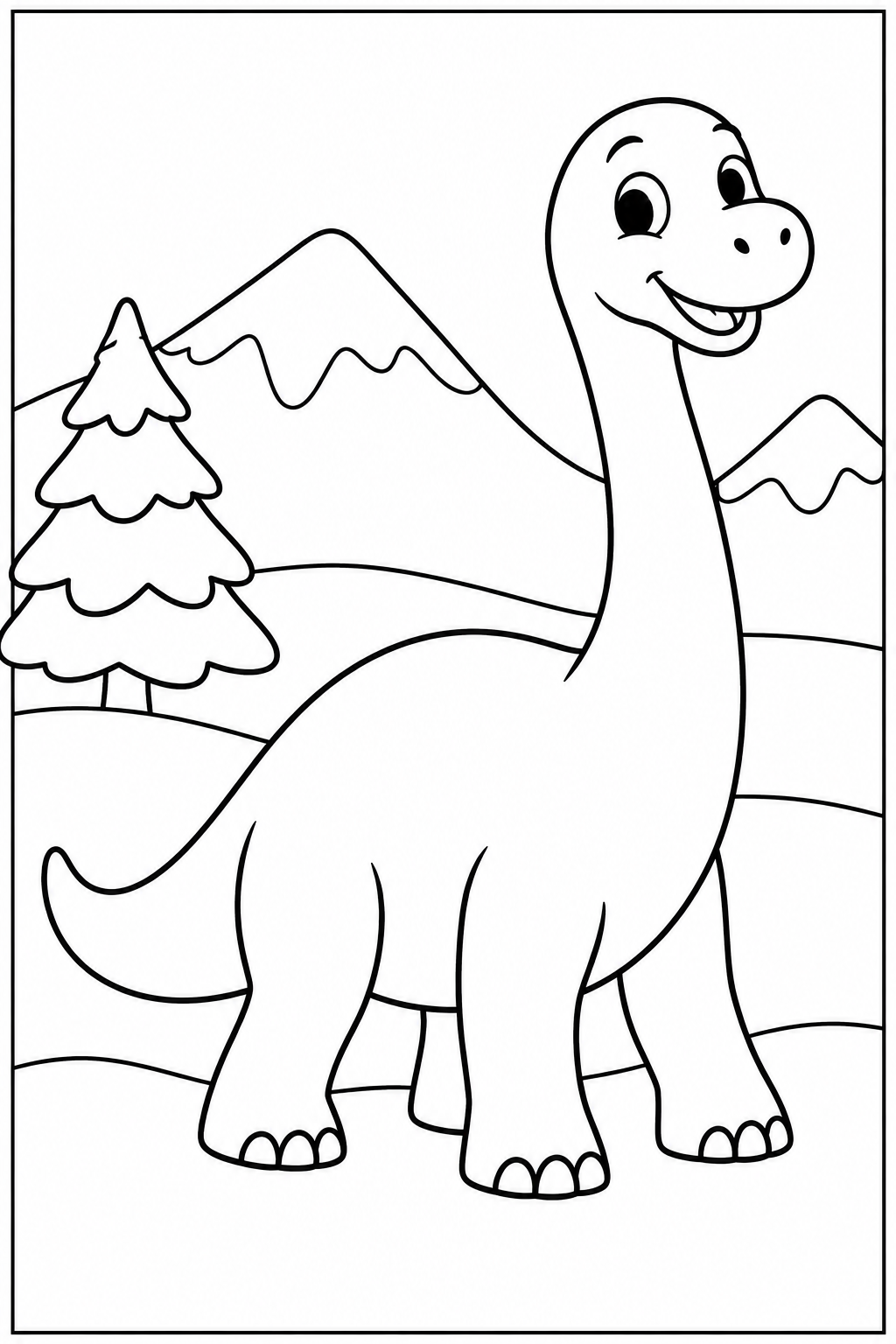 Dinosaur in the snow — Large shapes — printable coloring page