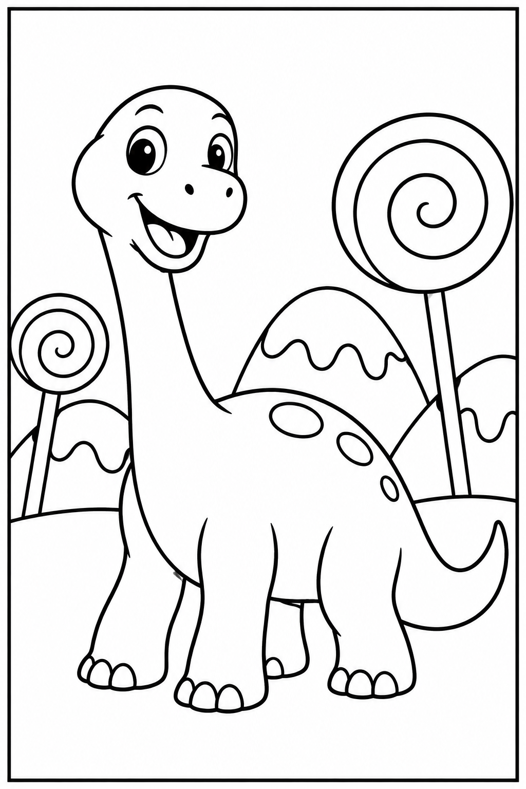 Dinosaur in candy land — Large shapes — printable coloring page