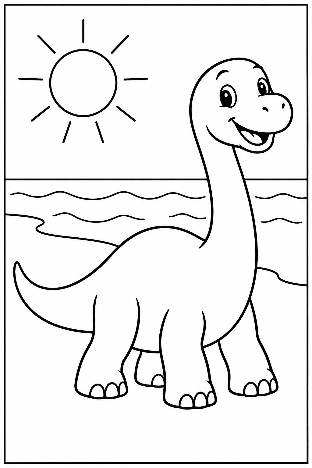 Dinosaur at the beach — Large shapes — printable coloring page