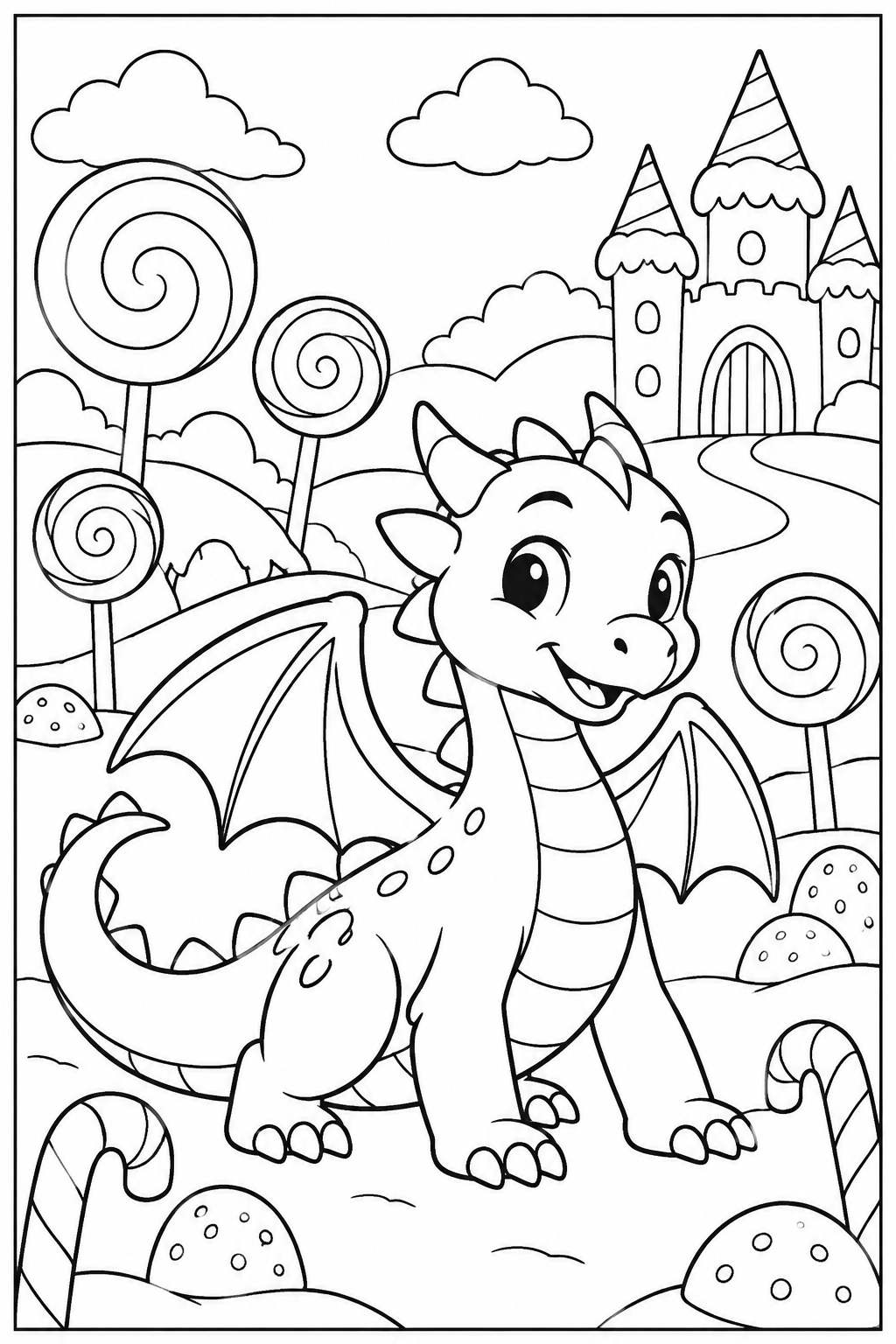 Dragon in candy land — More details — printable coloring page