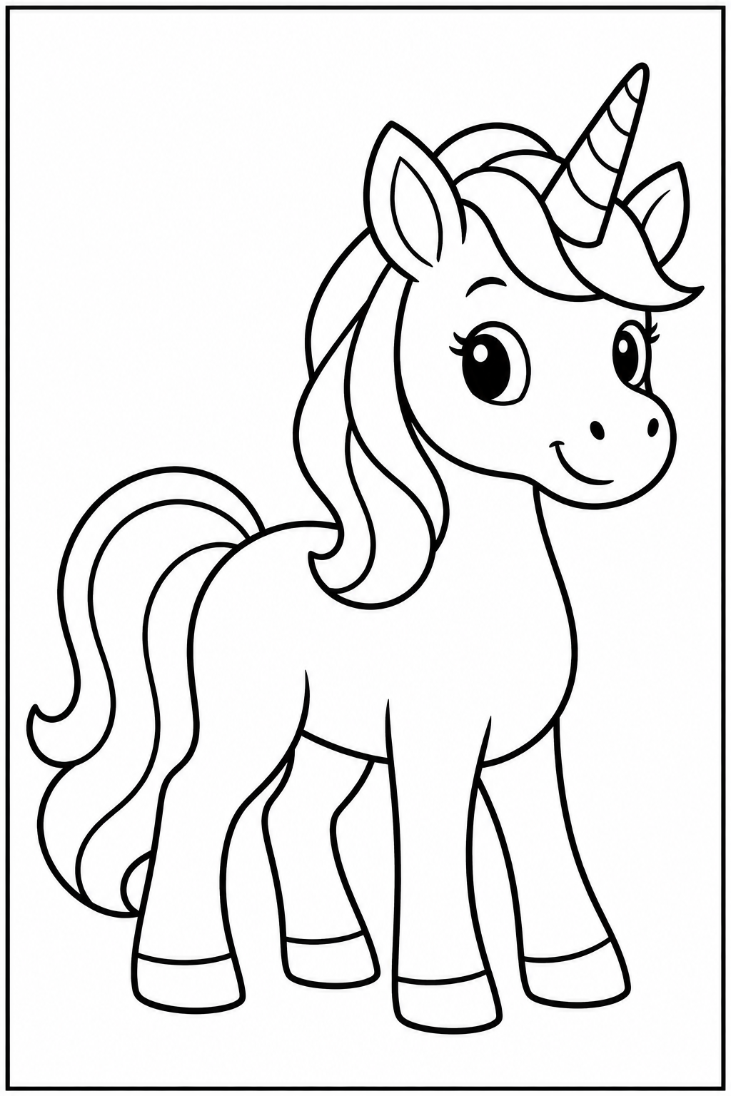 Unicorn — Large shapes — printable coloring page