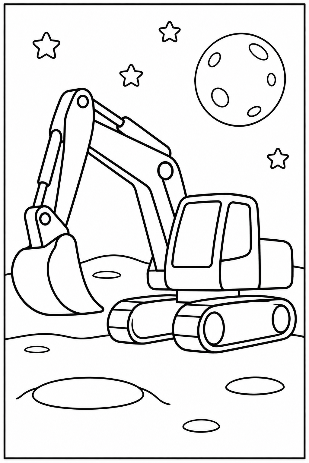 Excavator on the moon — More details — printable coloring page