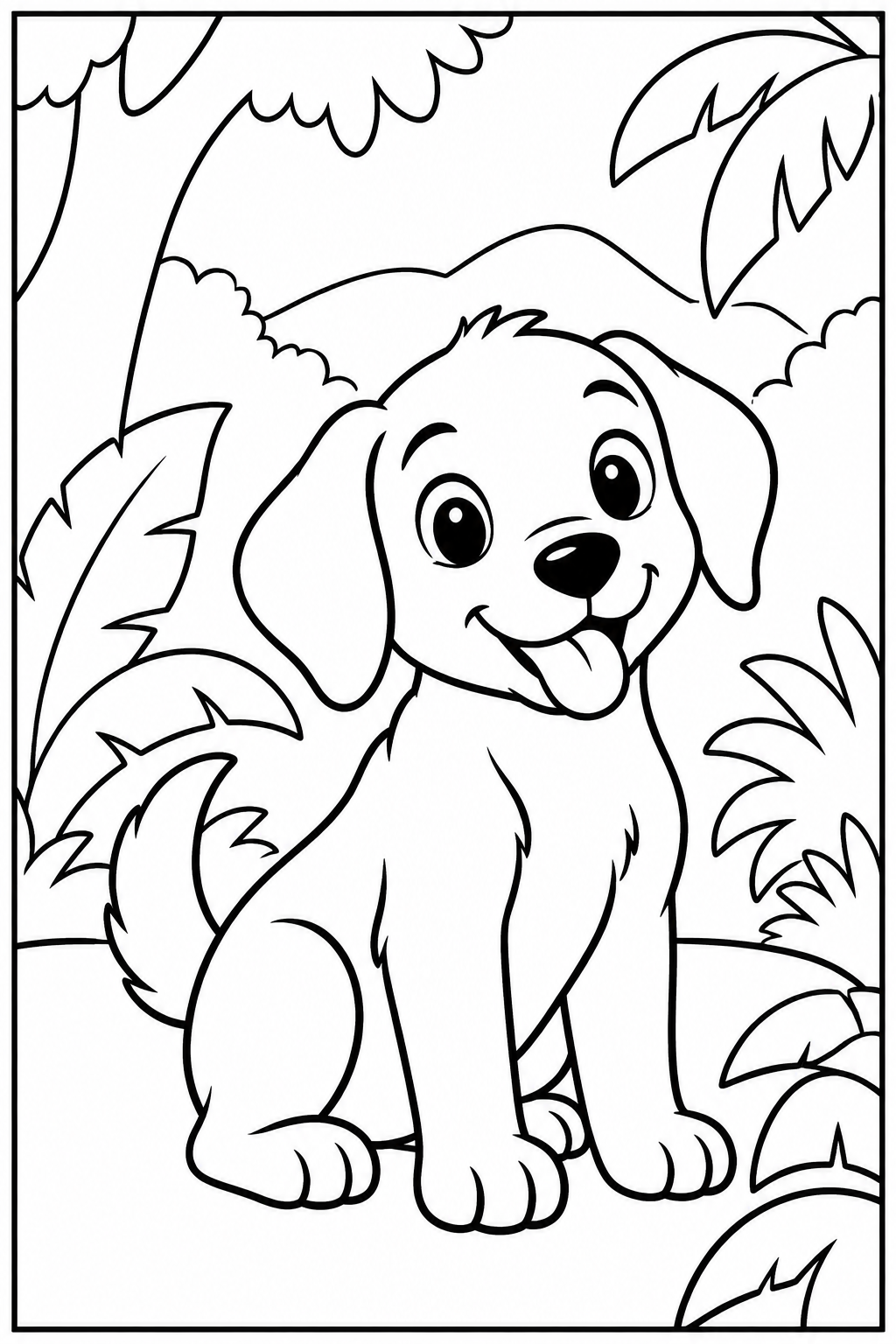 Dog in the jungle — Large shapes — printable coloring page
