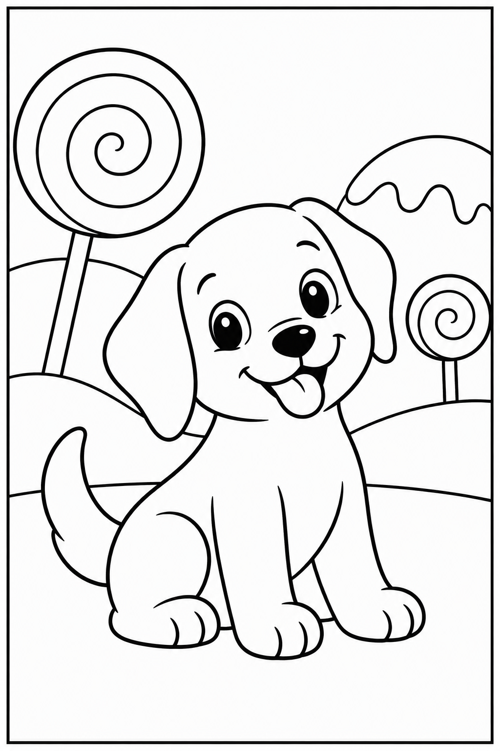 Dog in candy land — Large shapes — printable coloring page
