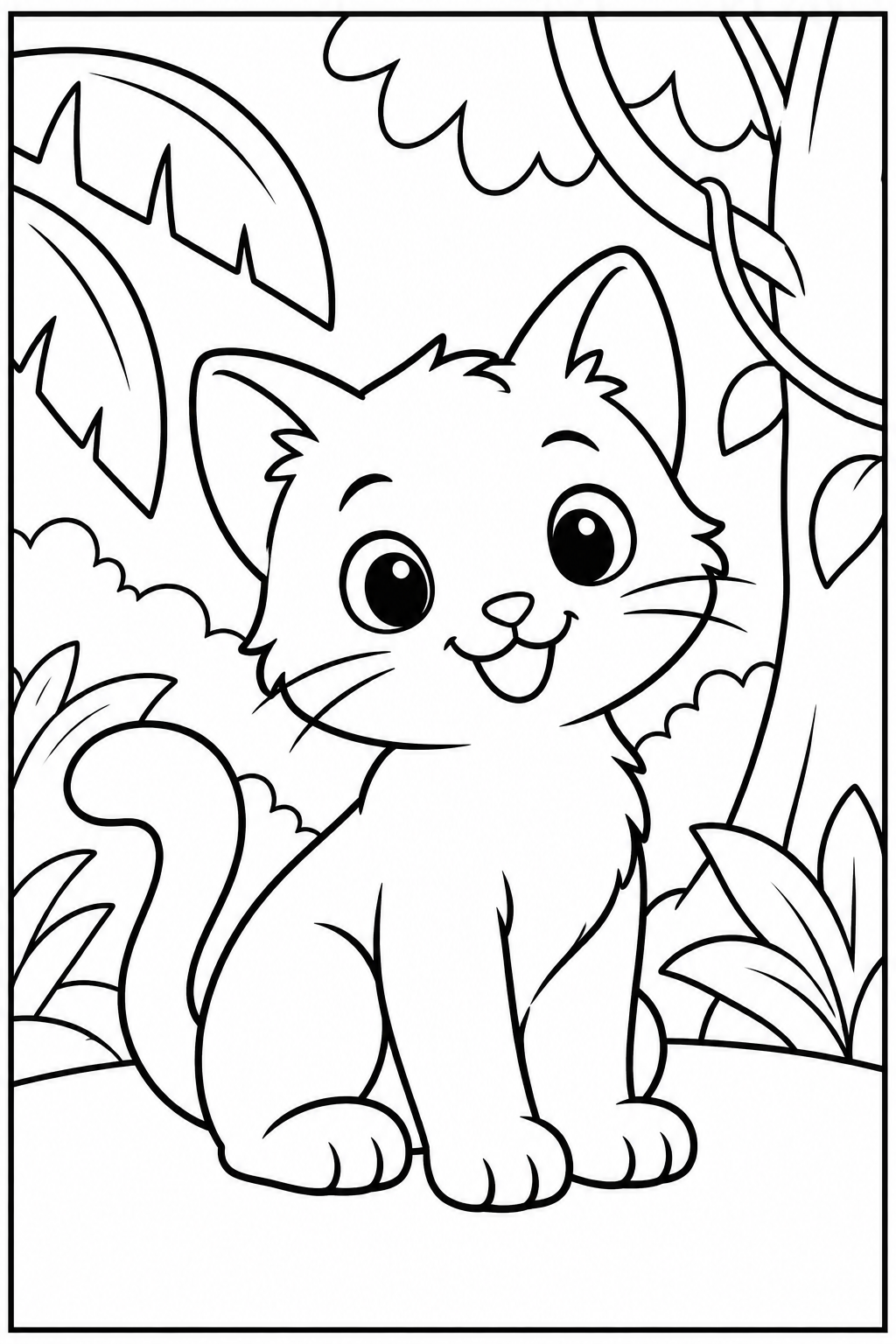 Cat in the jungle — Large shapes — printable coloring page
