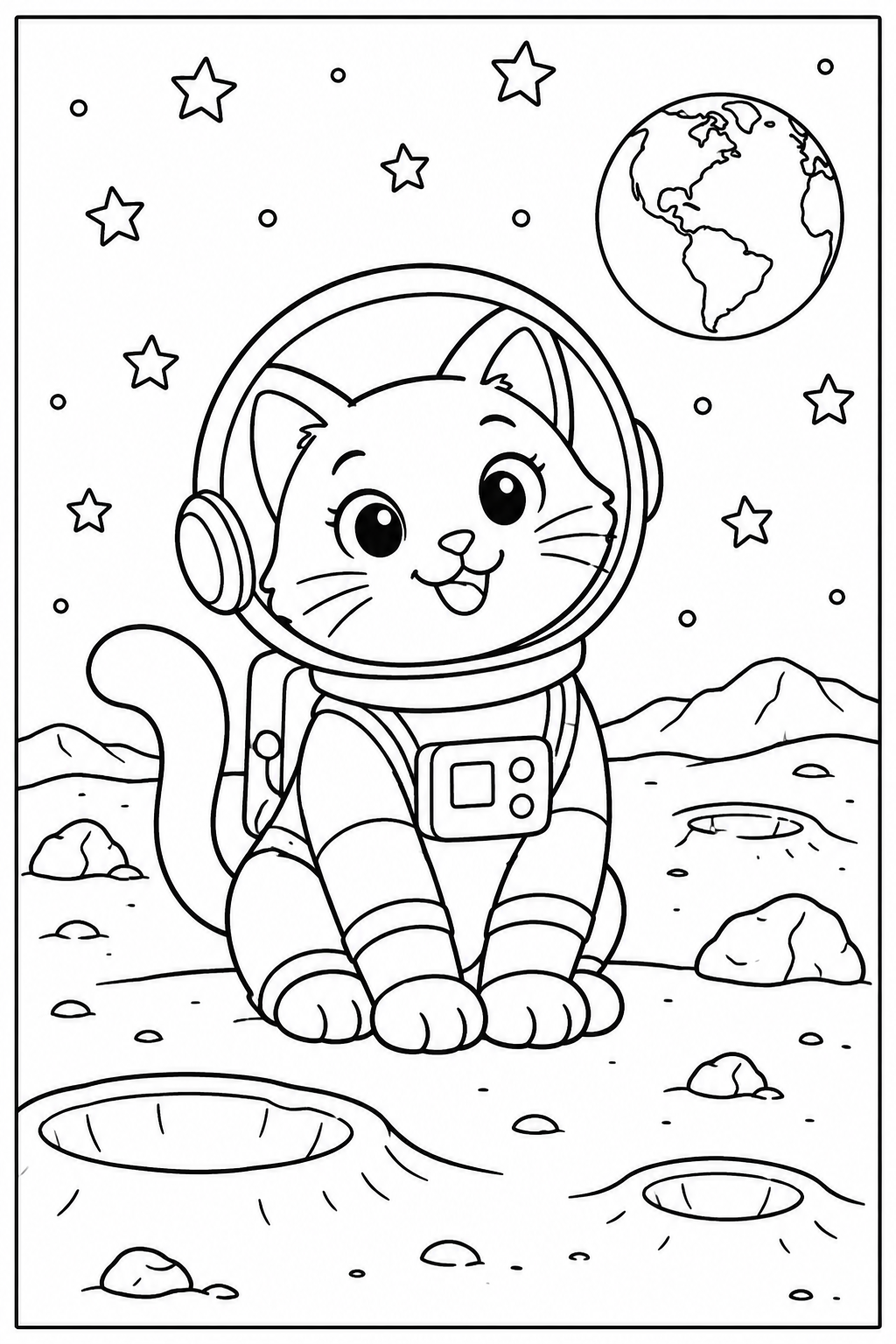 Cat on the moon — More details — printable coloring page