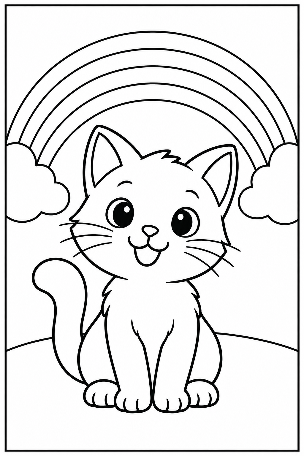 Cat under a rainbow — Large shapes — printable coloring page