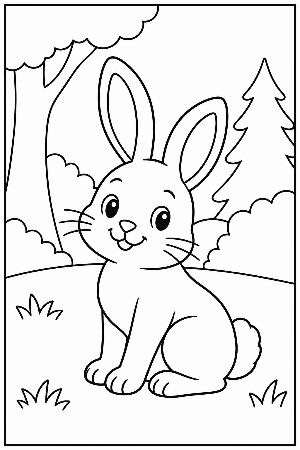 Rabbit in the forest — Large shapes — printable coloring page