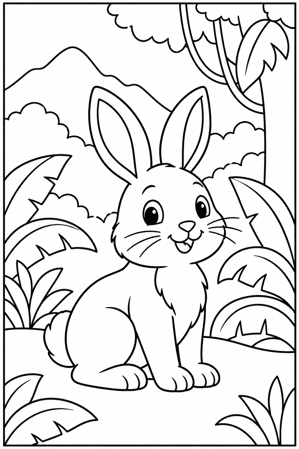 Rabbit in the jungle — More details — printable coloring page