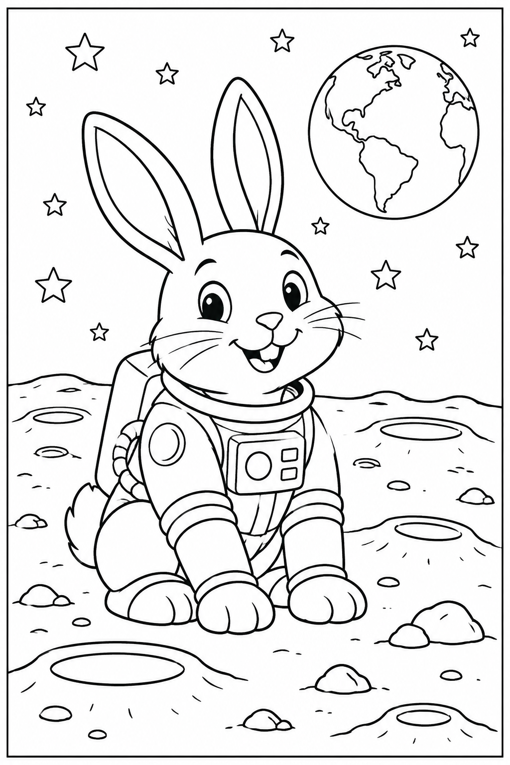 Rabbit on the moon — More details — printable coloring page