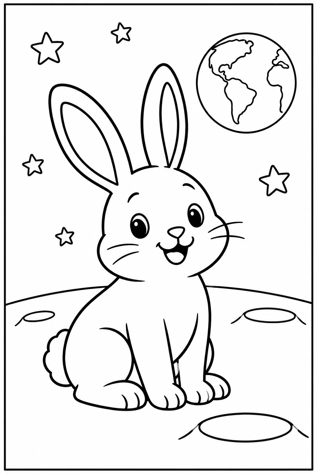 Rabbit on the moon — Large shapes — printable coloring page