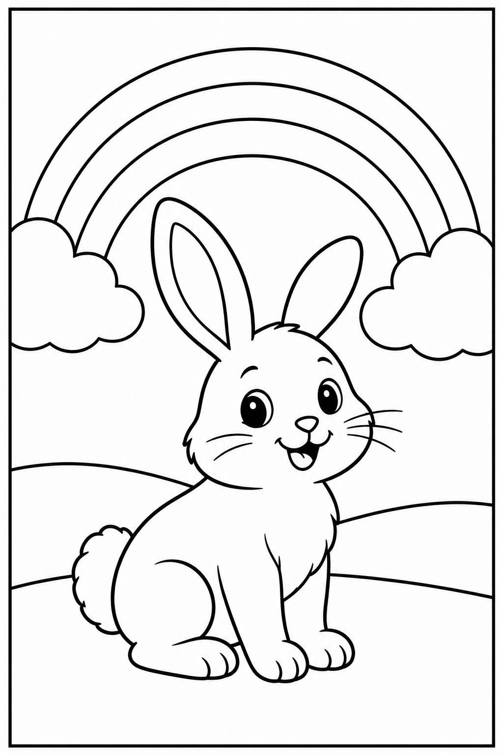 Rabbit under a rainbow — Large shapes — printable coloring page