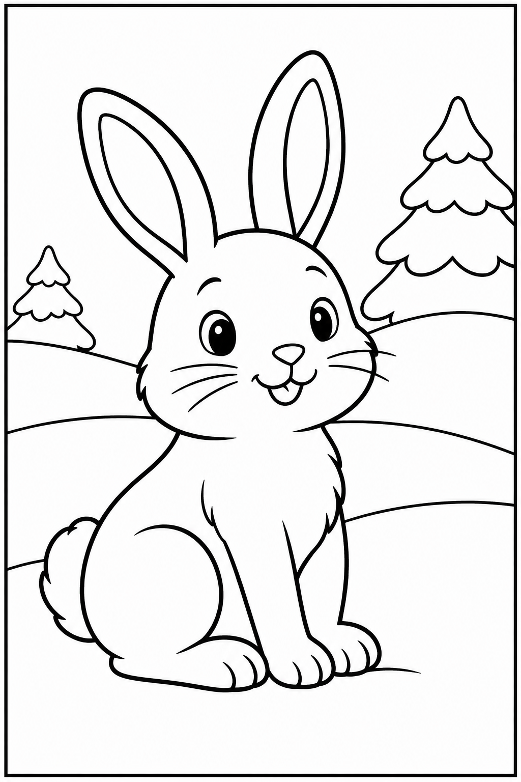 Rabbit in the snow — Large shapes — printable coloring page