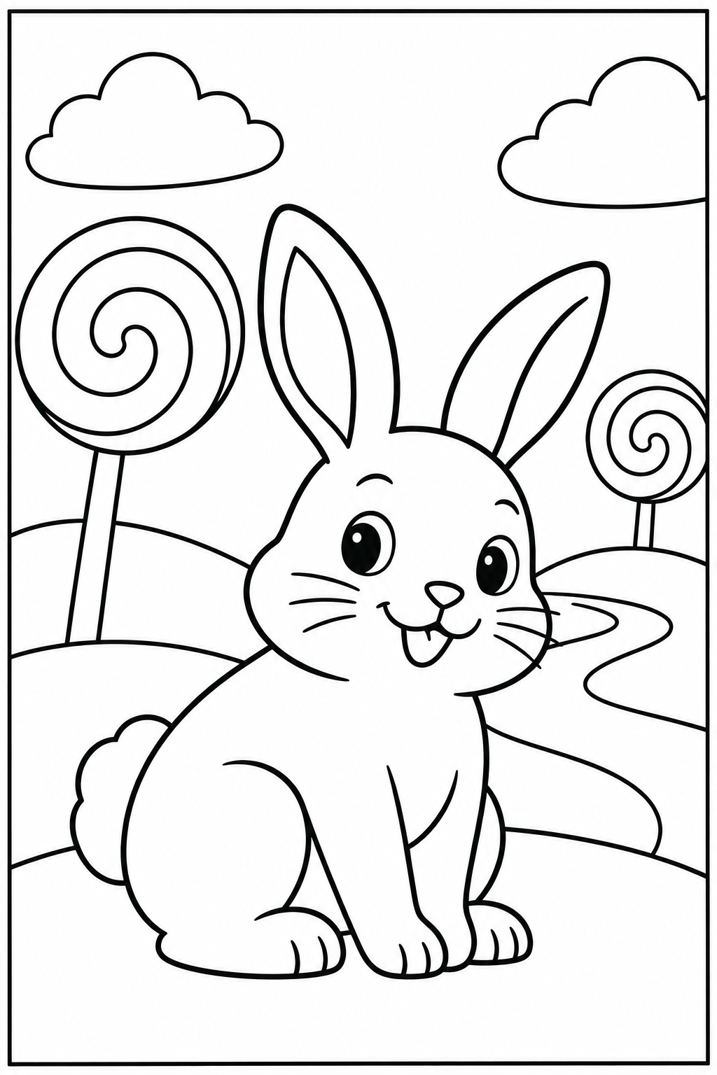 Rabbit in candy land — Large shapes — printable coloring page