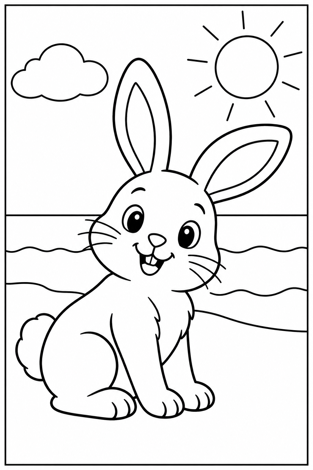 Rabbit at the beach — Large shapes — printable coloring page