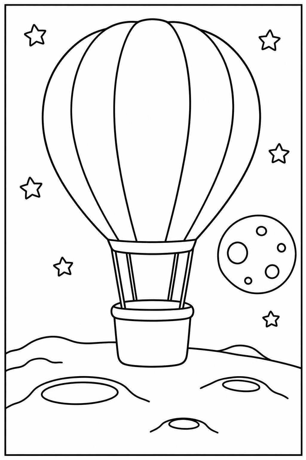 Hot air balloon on the moon — Large shapes — printable coloring page