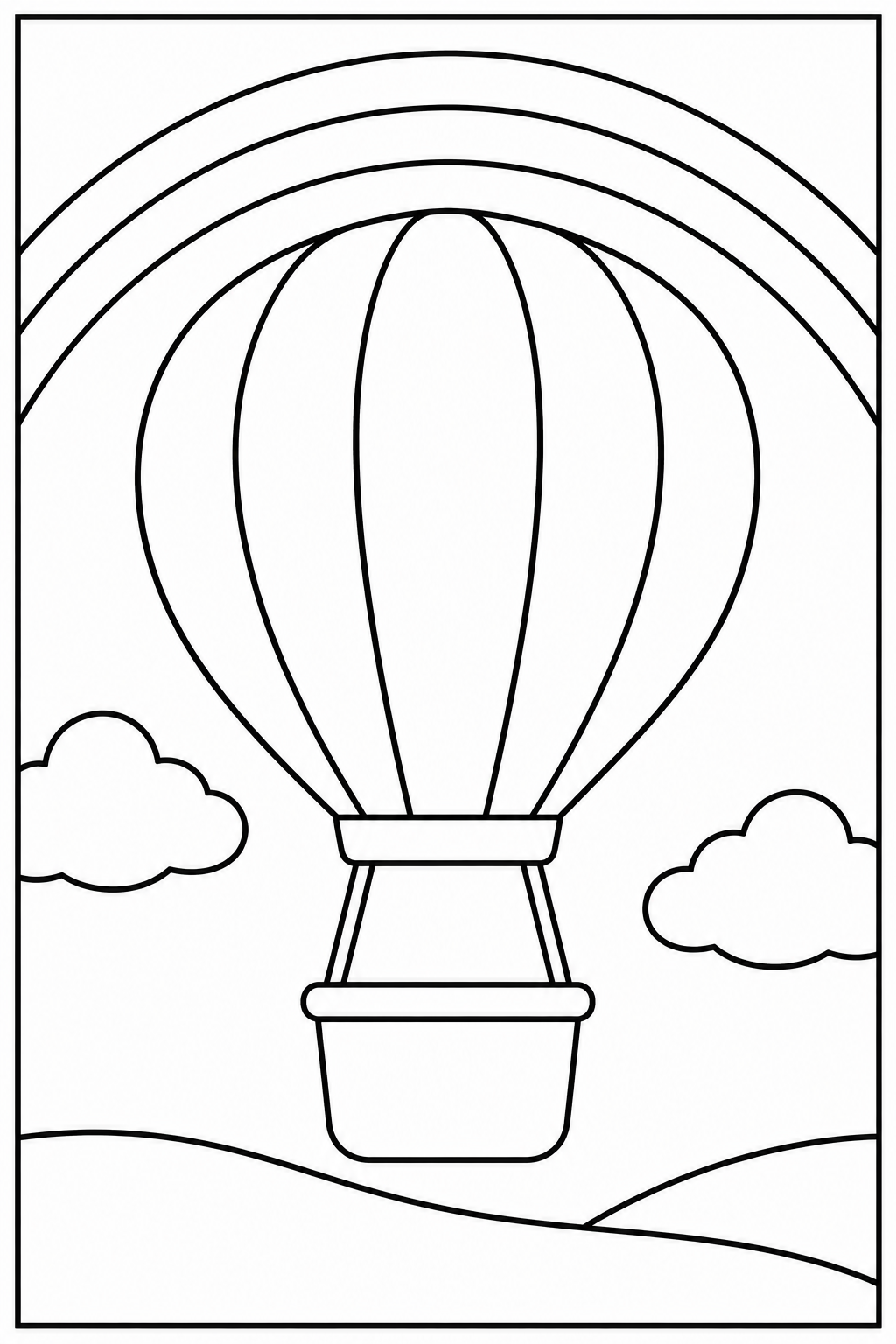 Hot air balloon under a rainbow — Large shapes — printable coloring page