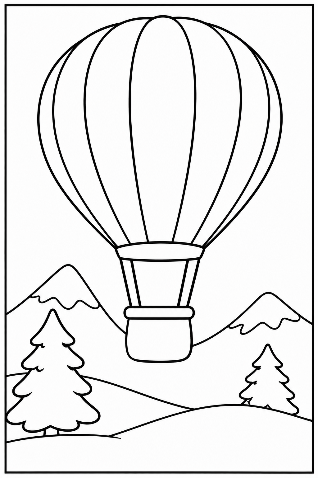 Hot air balloon in the snow — Large shapes — printable coloring page