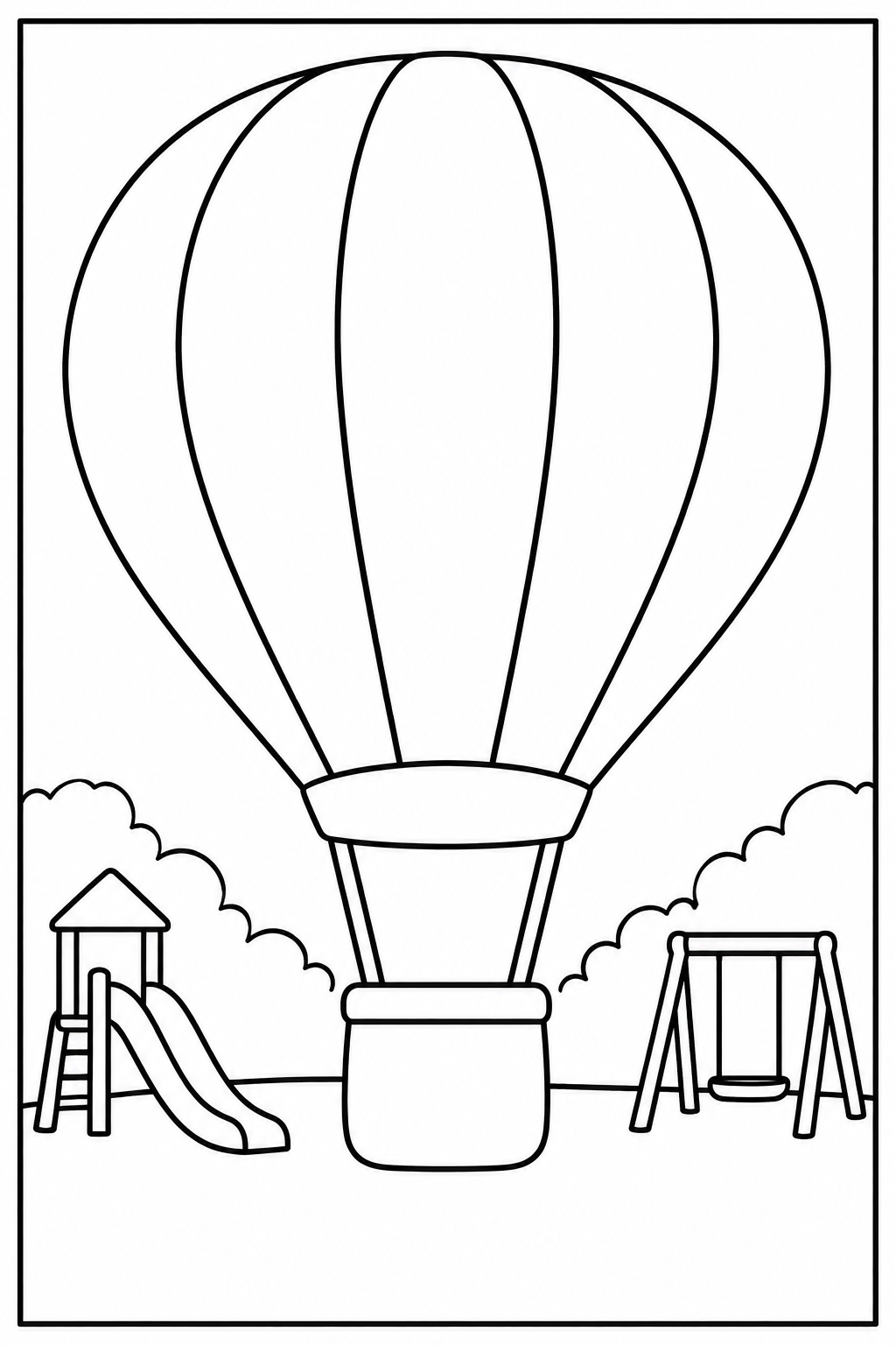 Hot air balloon at the playground — Large shapes — printable coloring page