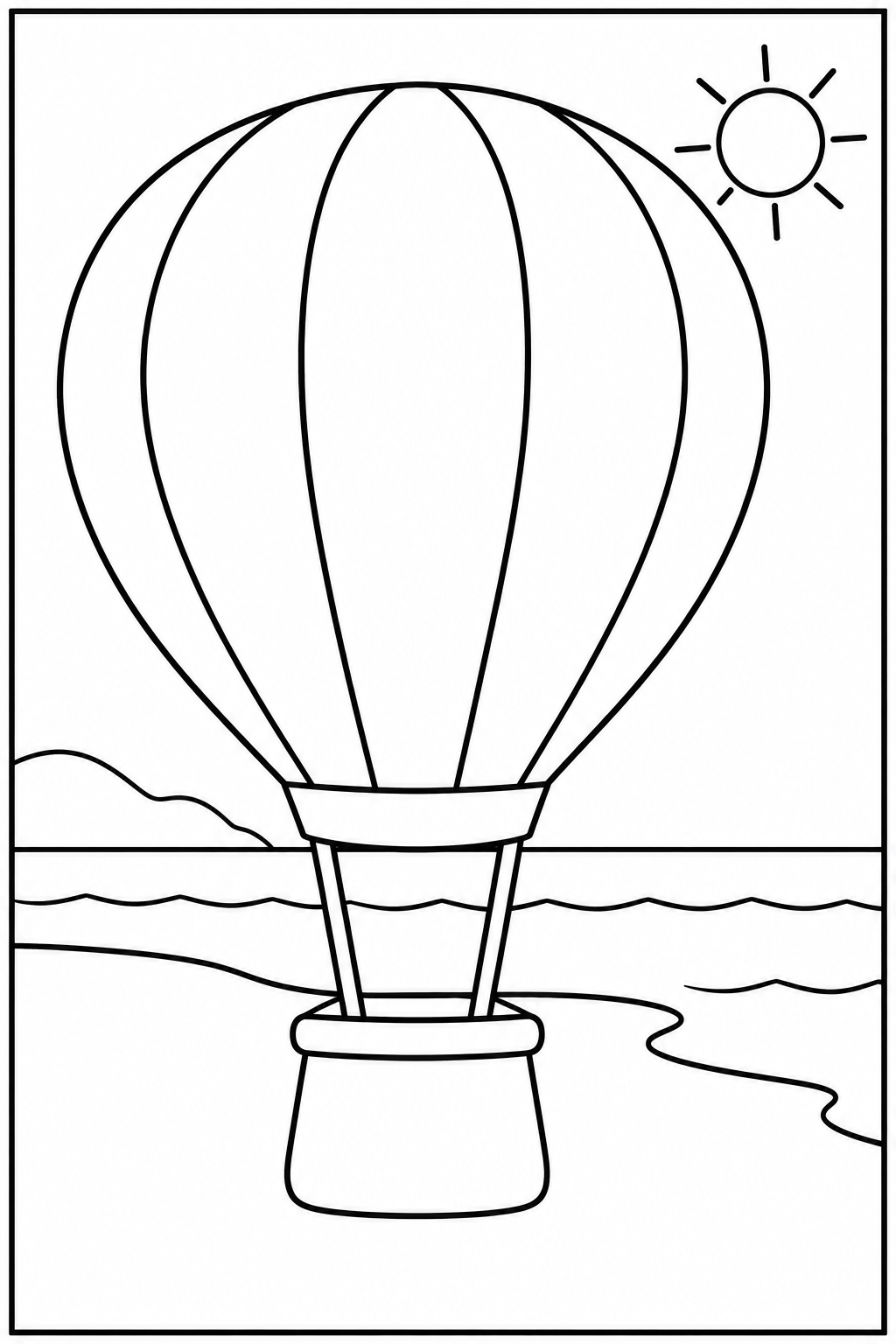 Hot air balloon at the beach — Large shapes — printable coloring page
