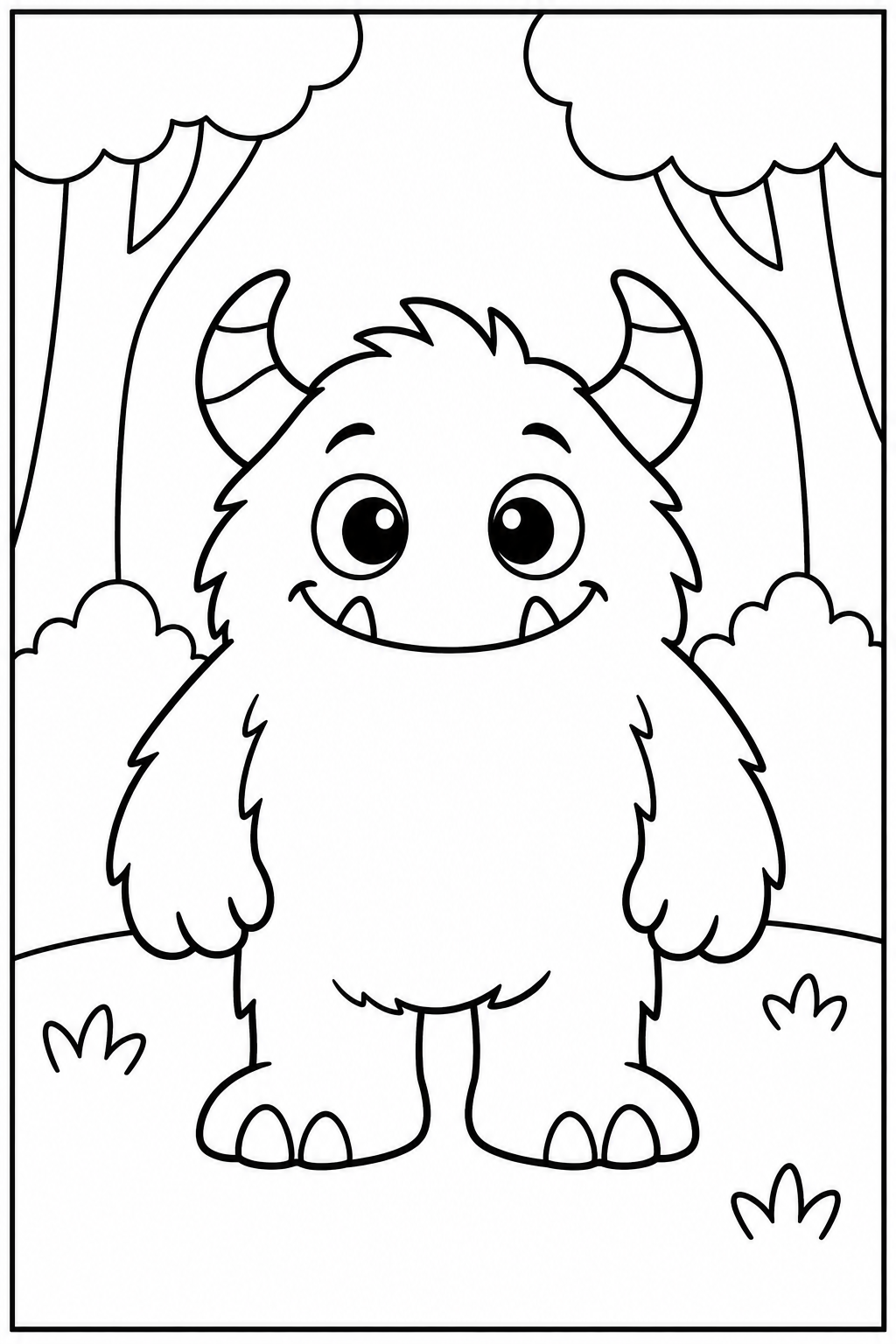 Monster in the forest — Large shapes — printable coloring page