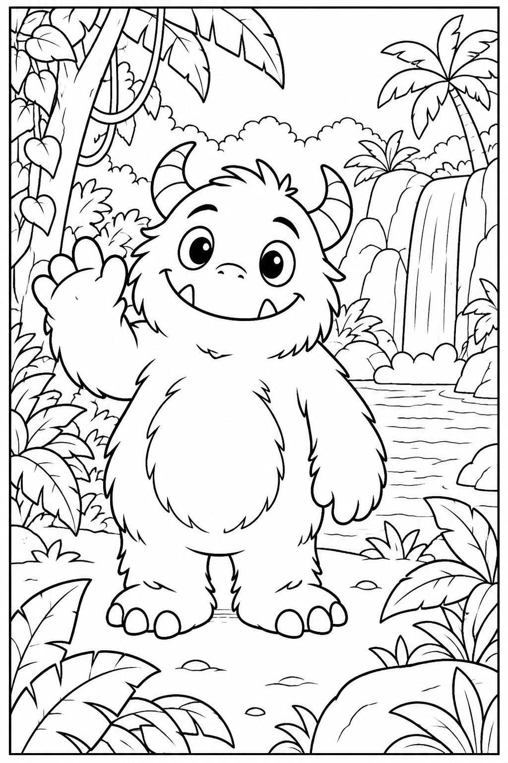 Monster in the jungle — More details — printable coloring page