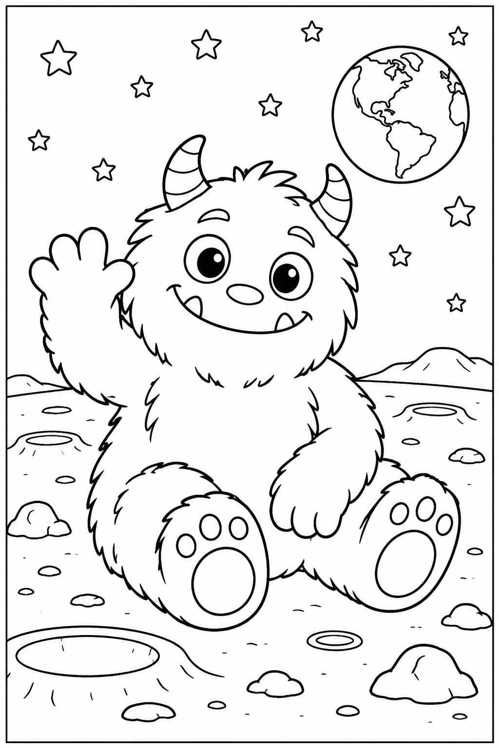 Monster on the moon — More details — printable coloring page