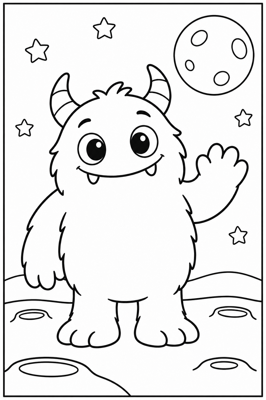 Monster on the moon — Large shapes — printable coloring page