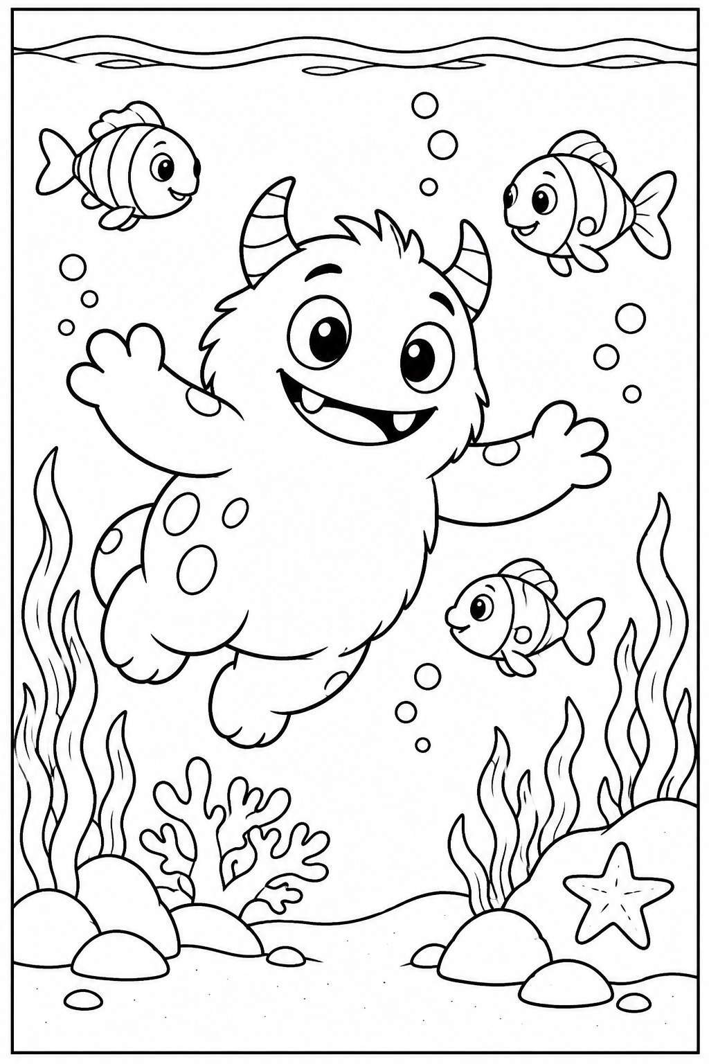 Monster under the sea — More details — printable coloring page