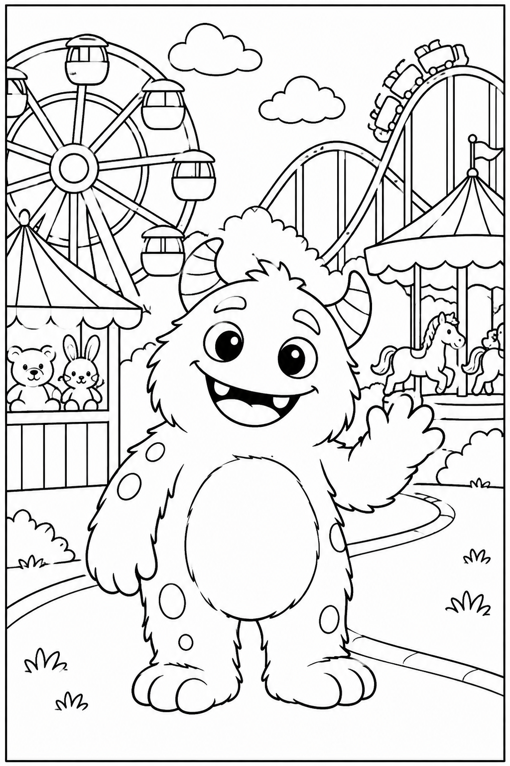 Monster at the amusement park — More details — printable coloring page