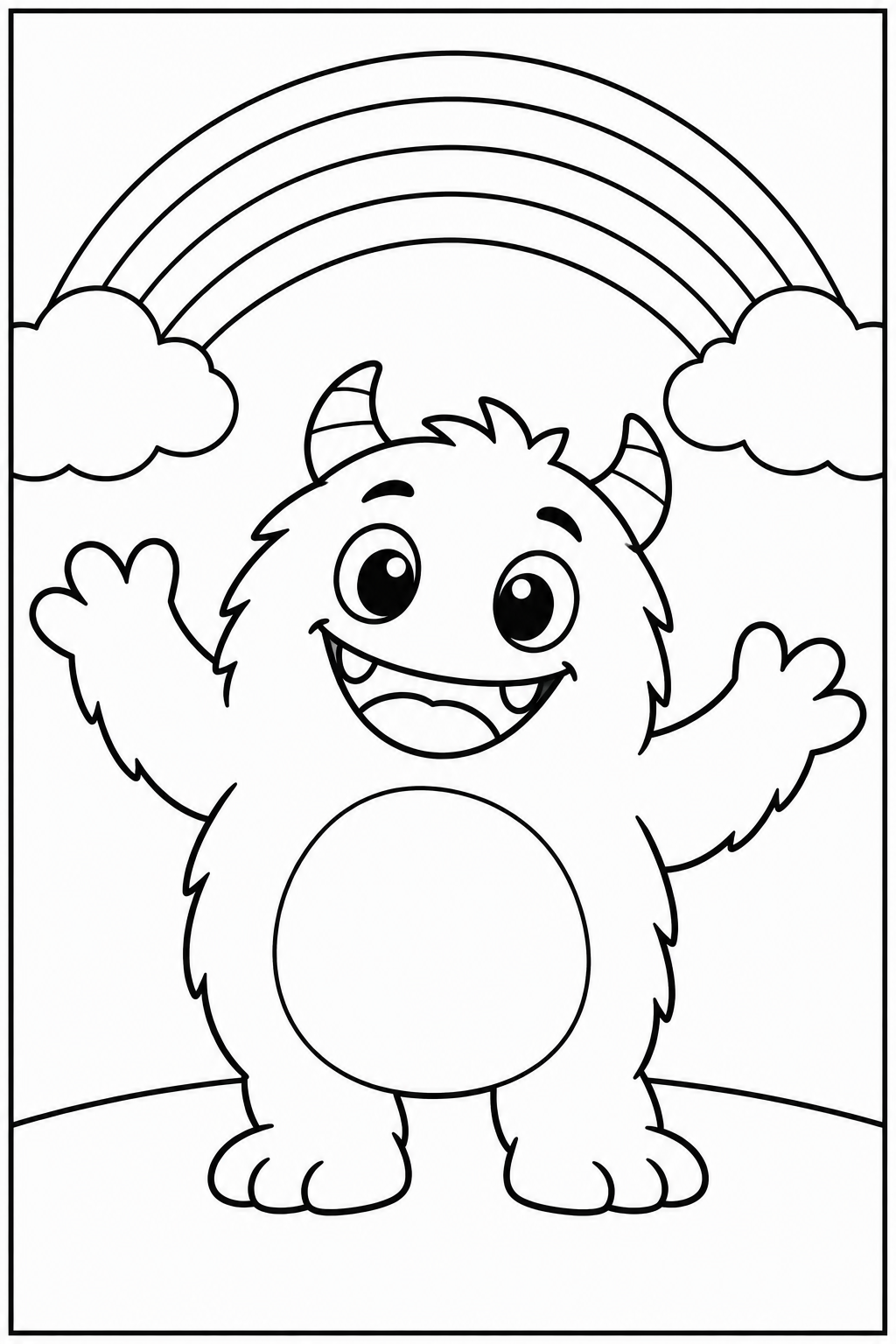 Monster under a rainbow — Large shapes — printable coloring page