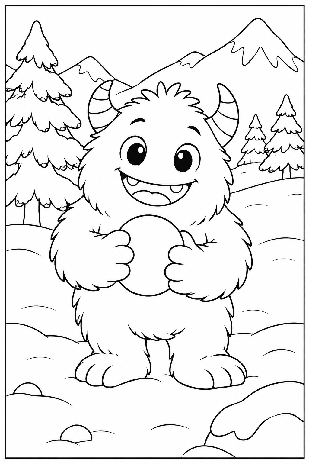 Monster in the snow — More details — printable coloring page
