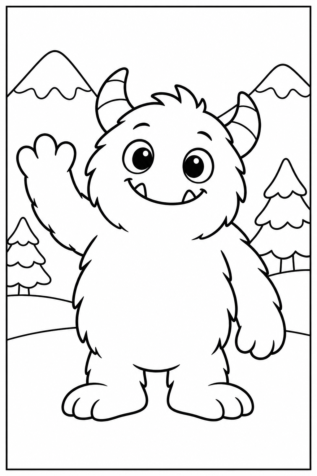 Monster in the snow — Large shapes — printable coloring page